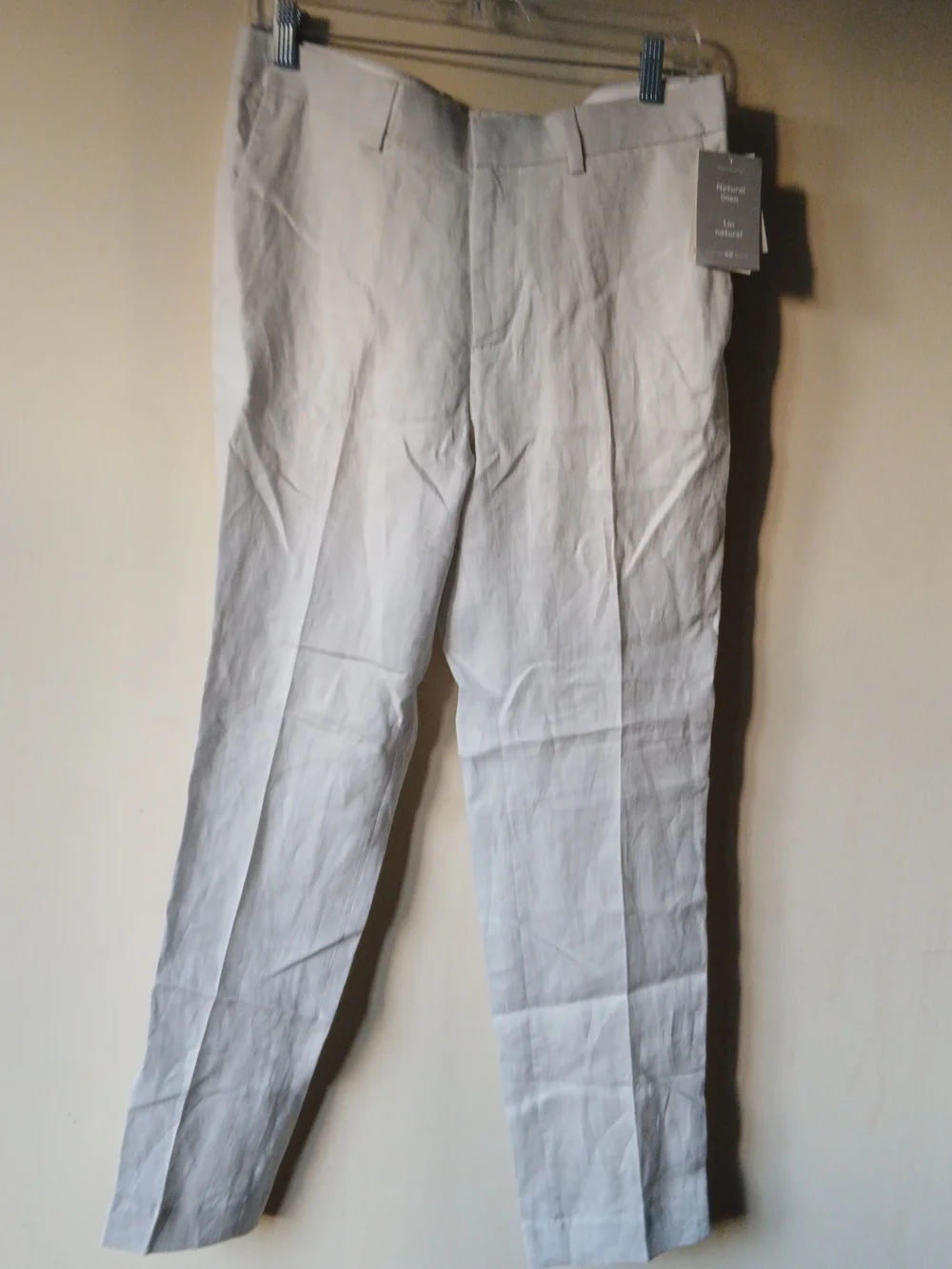 H&M Men's Light Beige Linen Flat Front Trouser Pants